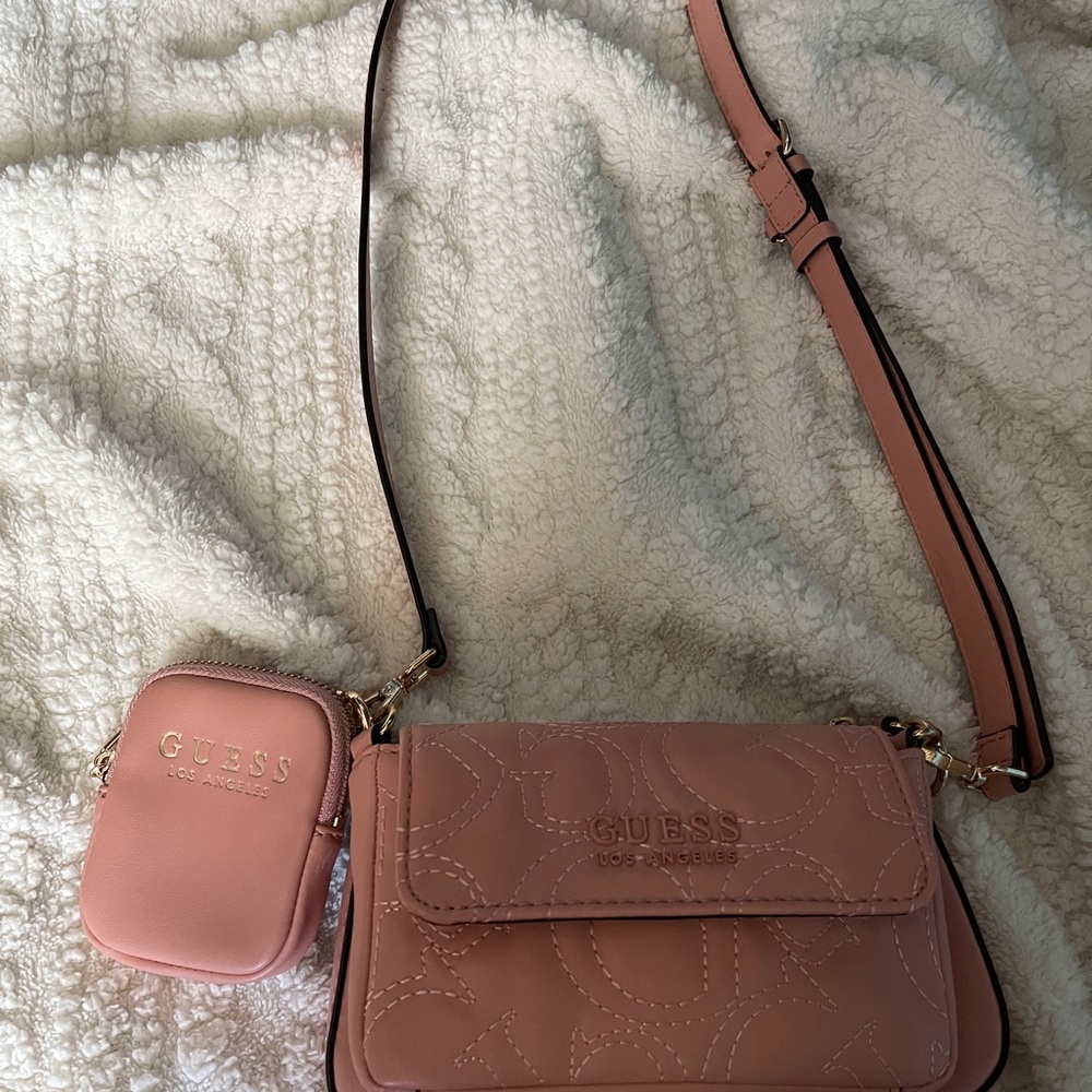 GUESS Mauve Pink Crossbody Bag with Detachable Pouch